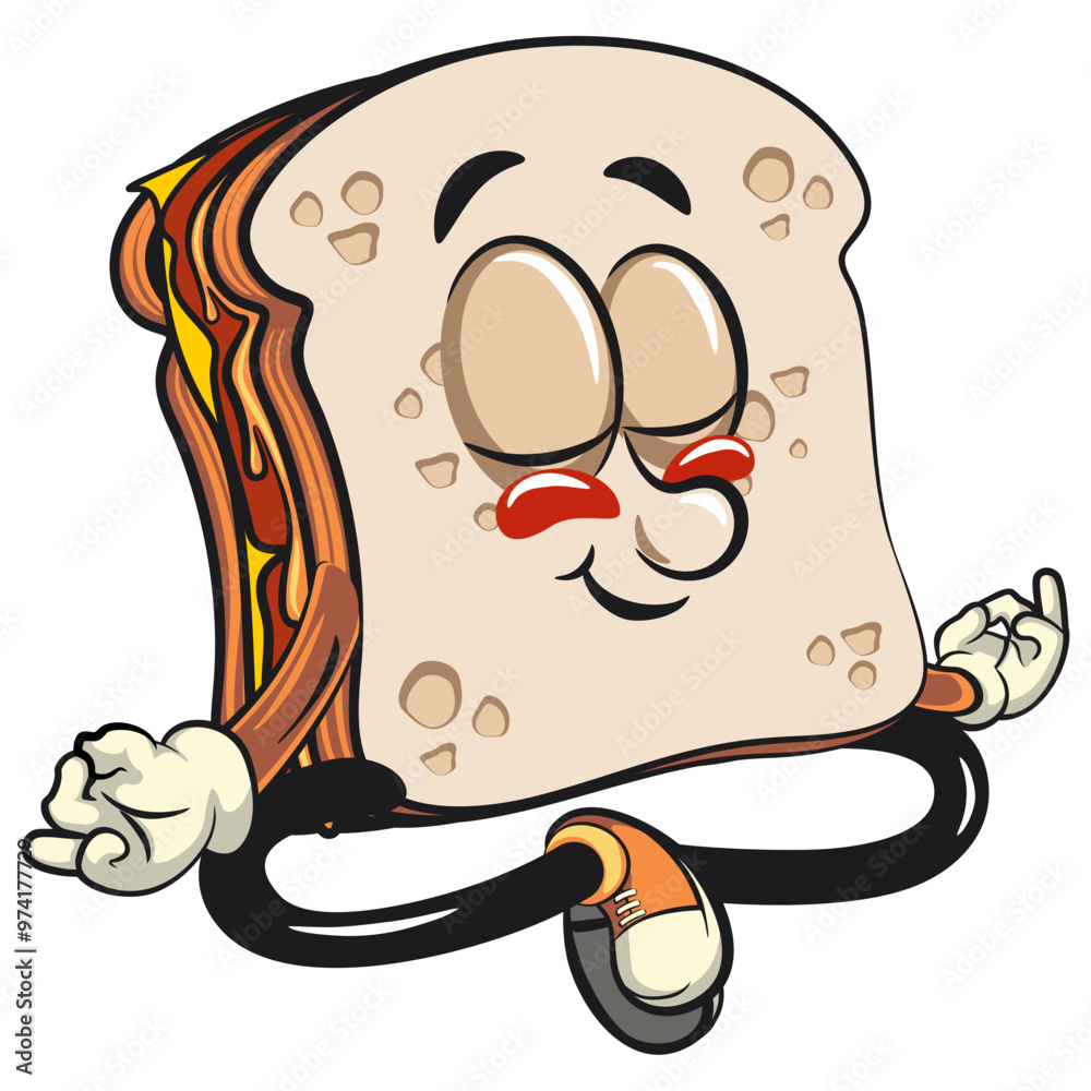 Fototapeta premium sandwich bread cartoon character mascot retro vector design meditating, work of hand drawn