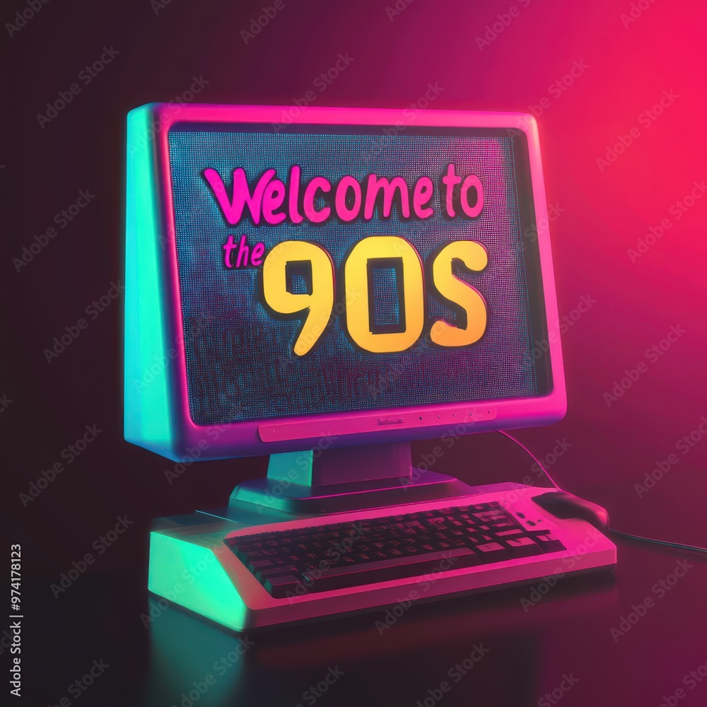 Neon gradient background with a retro computer screen overlay By Generated AI Neon gradient background with a retro computer screen overlay By Generated AI
