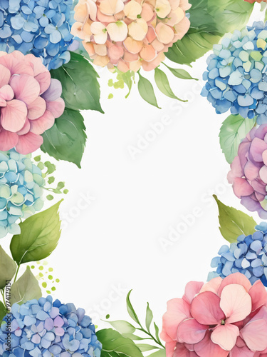 A blank wedding invitation adorned with a watercolor floral frame