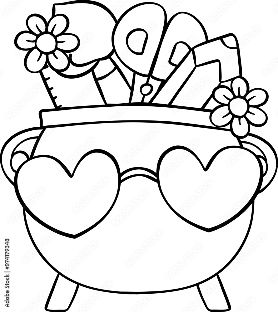 Groovy Retro School Supplies Halloween pencil holder cauldron cartoon outline Groovy Retro School Supplies Halloween pencil holder cauldron cartoon outline