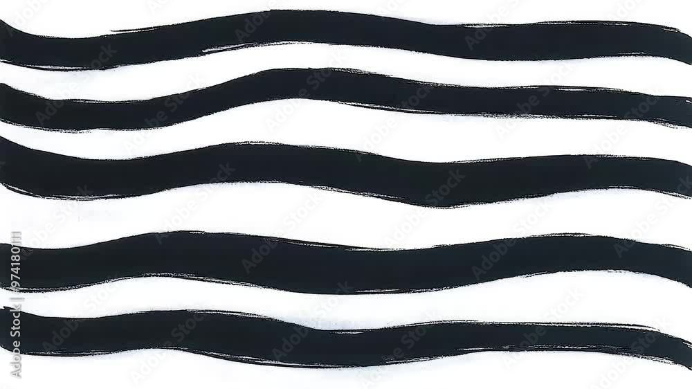 Bold black and white shimmering wavy line scribbles.