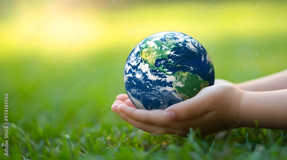Earth Resting in a Child’s Hand: A small child's hand gently holding the Earth, with a blurred green field in the background, symbolizing the future.
Earth Resting in a Child’s Hand: A small child's hand gently holding the Earth, with a blurred green field in the background, symbolizing the future.