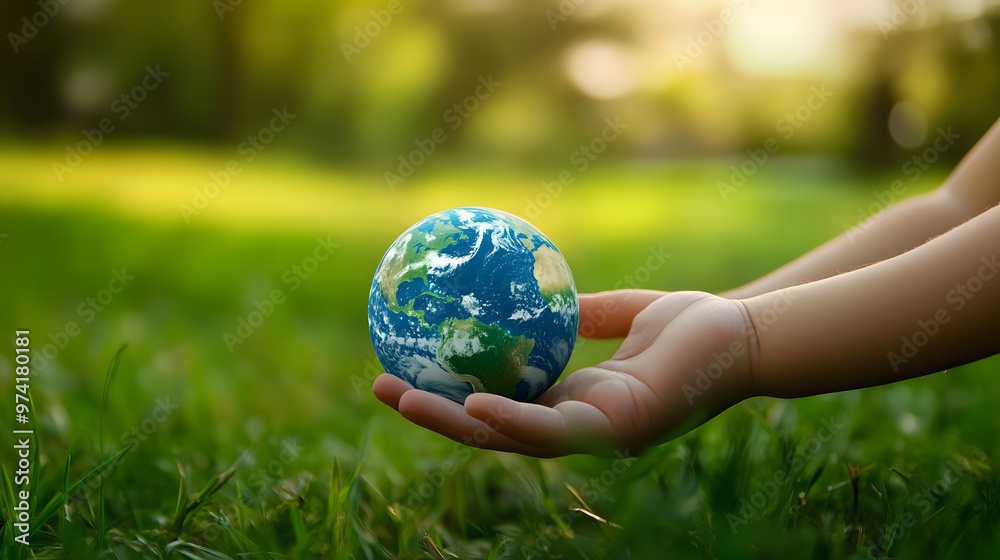 Earth Resting in a Child’s Hand: A small child's hand gently holding the Earth, with a blurred green field in the background, symbolizing the future.
Earth Resting in a Child’s Hand: A small child's hand gently holding the Earth, with a blurred green field in the background, symbolizing the future.