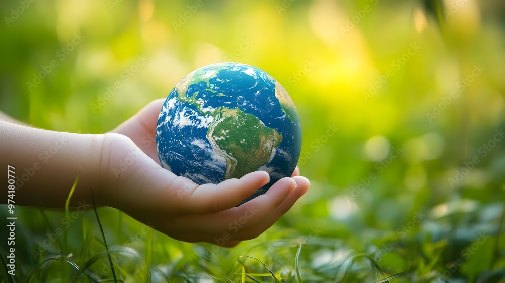 Earth Resting in a Child’s Hand: A small child's hand gently holding the Earth, with a blurred green field in the background, symbolizing the future.
Earth Resting in a Child’s Hand: A small child's hand gently holding the Earth, with a blurred green field in the background, symbolizing the future.