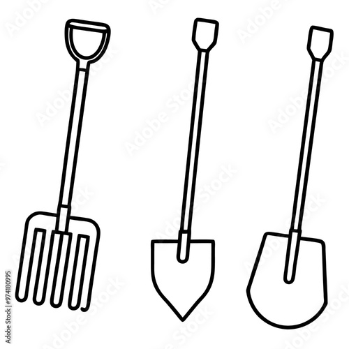 spade shovel rakes outline coloring book page line art drawing