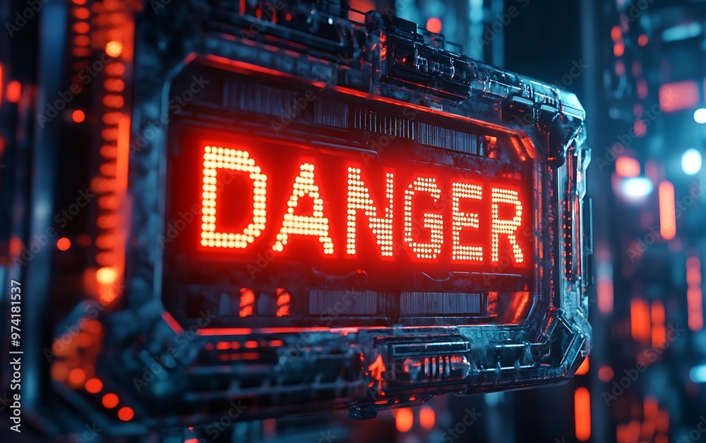 Futuristic Digital Warning Panel with Bold Futuristic Digital Warning Panel with Bold