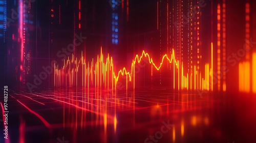 Digital Stock Market Graph in Red and Orange - Data Visualization of Market Trends.