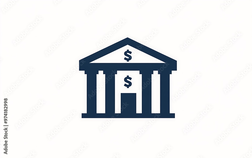 Modern Minimalist Bank Logo with Stylized Building and Dollar Sign on White Background Modern Minimalist Bank Logo with Stylized Building and Dollar Sign on White Background