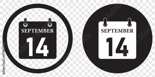 Calendar icon day 14 September, template date days. September Icon. EPS 10.