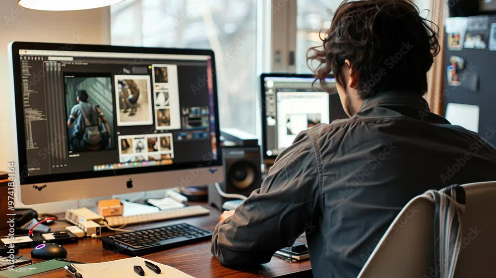 Creative workspace in a modern home office with digital design and editing during the afternoon hours Creative workspace in a modern home office with digital design and editing during the afternoon hours