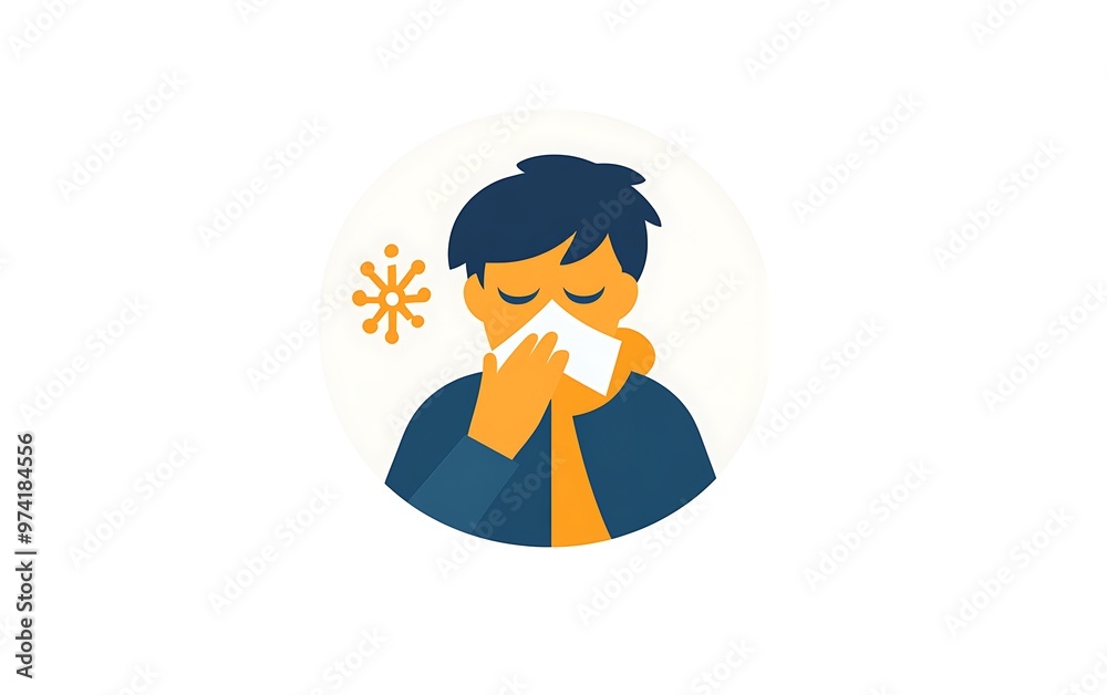 Minimalist Vector Icon of Person with Cold Sneezing - Health Concept Illustration on White Background Minimalist Vector Icon of Person with Cold Sneezing - Health Concept Illustration on White Background