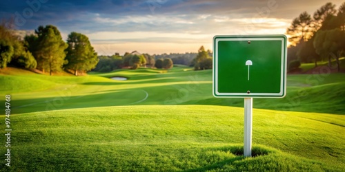 Golf course sign indicating ball drop area for mulligan with green grass background