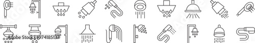 Shower Minimalistic Outline Symbols. Illustration for web sites, apps, design, banners and other purposes