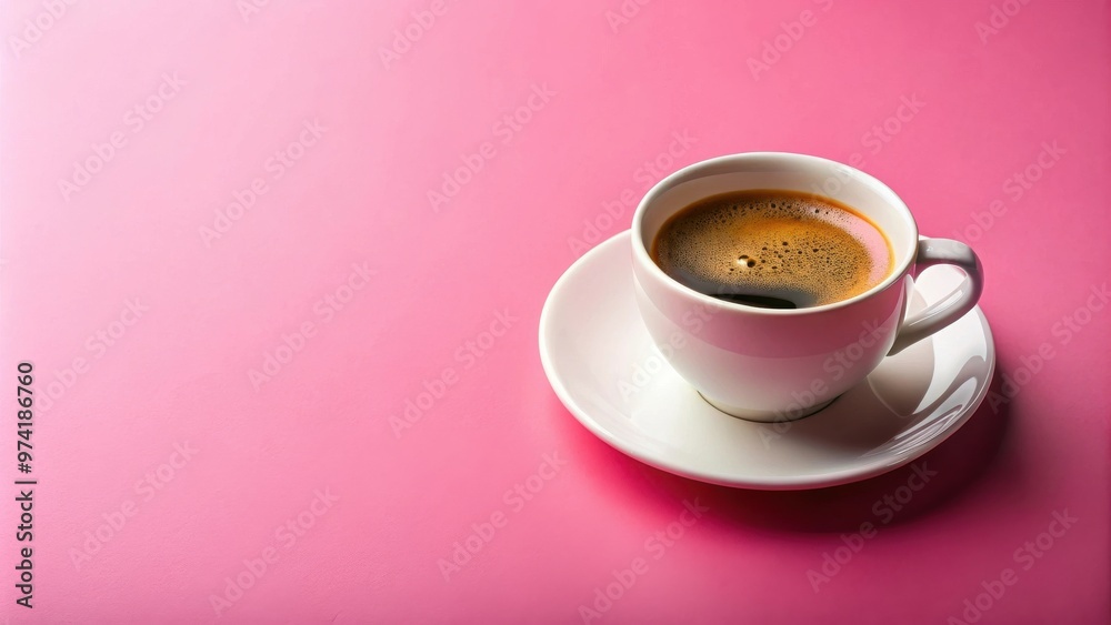 A cup of freshly brewed coffee on a pink background A cup of freshly brewed coffee on a pink background