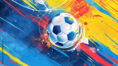 Soccer ball, football related background. Soccer match colorful design. Championship in European football. photo