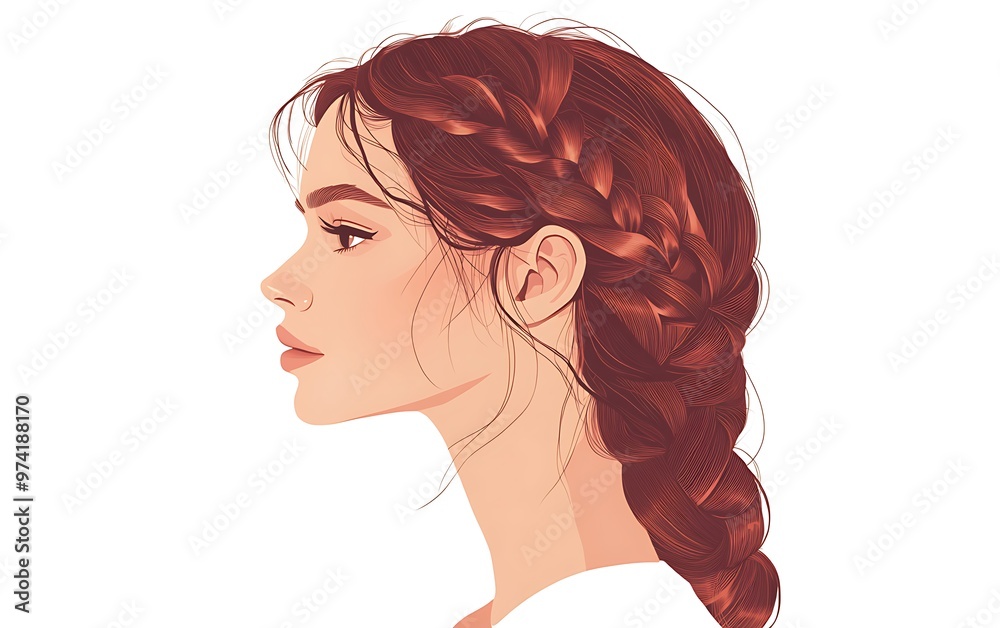 Elegant Braided Hair Illustration - Minimalist Side Profile of Woman with Stylish Hairdo on Clean White Background Elegant Braided Hair Illustration - Minimalist Side Profile of Woman with Stylish Hairdo on Clean White Background