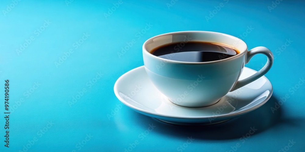 A full cup of black coffee with saucer on a blue background A full cup of black coffee with saucer on a blue background