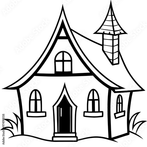 spooky cottage outline coloring book page line art drawing