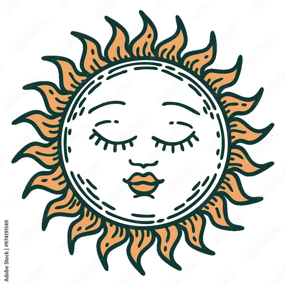 iconic tattoo style image of a sun iconic tattoo style image of a sun