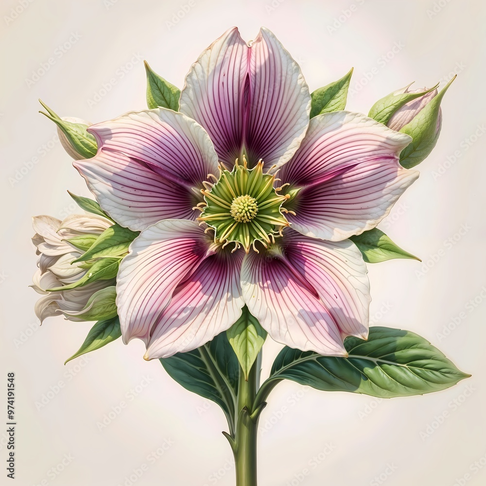 Obraz premium Pink and White Hellebore Flower in Full Bloom