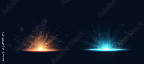 Bright golden horizontal light burst effect on transparent background with rays and highlights. Light yellow blur light effect. 