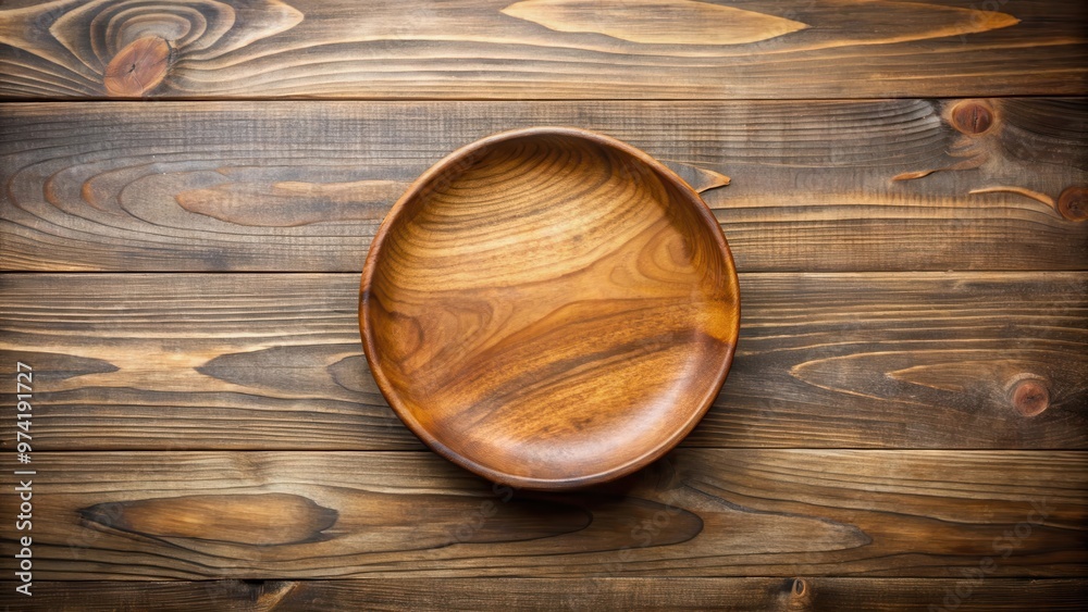 Wooden plate placed on a rustic wooden table Wooden plate placed on a rustic wooden table