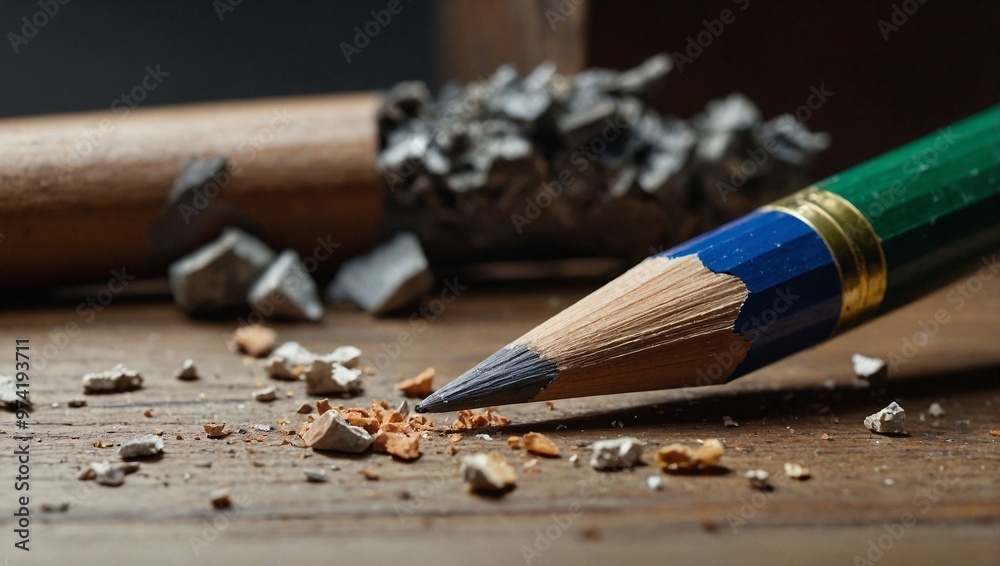 A single colored pencil snapped in half with broken