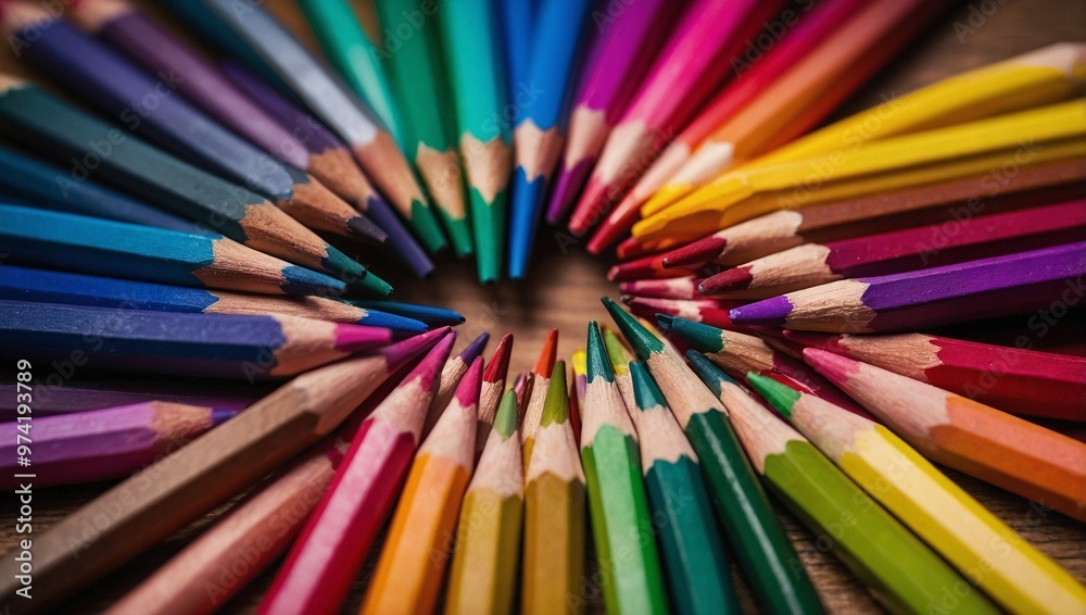A closeup view of brightly colored pencils