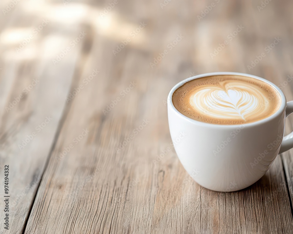 Enjoy a warm cappuccino with latte art on a wooden table, soft natural light illuminating the scene, perfect for cozy cafe or coffee shop ambiance. Enjoy a warm cappuccino with latte art on a wooden table, soft natural light illuminating the scene, perfect for cozy cafe or coffee shop ambiance.