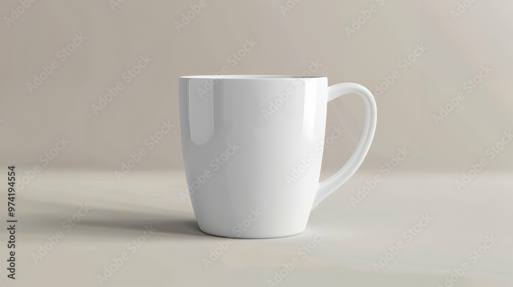 Fototapeta premium Simple and Versatile White Ceramic Mug Mockup for Custom Branding, Product Packaging, and Professional Design Presentation on a Clean, Minimalist Background