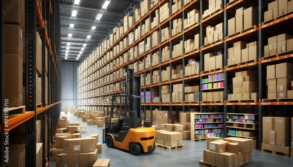 Obraz premium Industrial warehouses and shelves with boxes