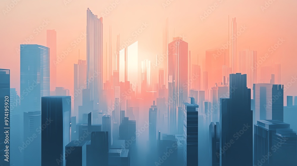 Design a futuristic city skyline with clean lines and abstract shapes in a wide-angle perspective, focusing on simplicity and sophistication in a minimalist approach Design a futuristic city skyline with clean lines and abstract shapes in a wide-angle perspective, focusing on simplicity and sophistication in a minimalist approach