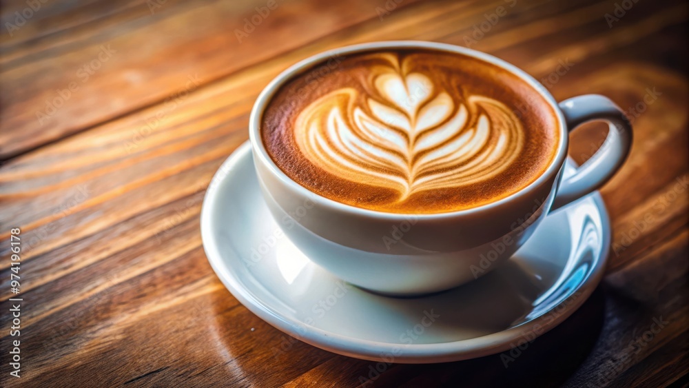 Close-up shot of a beautifully crafted cup of coffee with latte art Close-up shot of a beautifully crafted cup of coffee with latte art