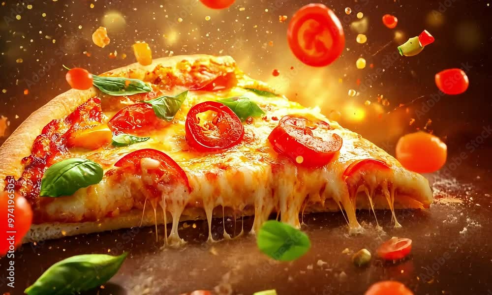 Cheesy Slice of Pizza with Fresh Toppings with ai generated.
