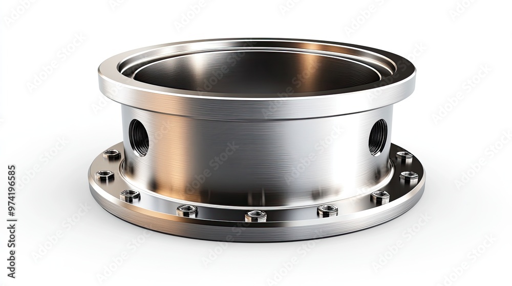 A close-up of a metallic component with a cylindrical shape and multiple holes. A close-up of a metallic component with a cylindrical shape and multiple holes.