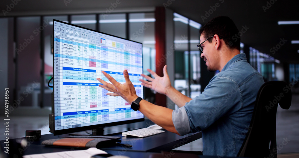 Frustrated Employee With Spreadsheet Data Screen Frustrated Employee With Spreadsheet Data Screen