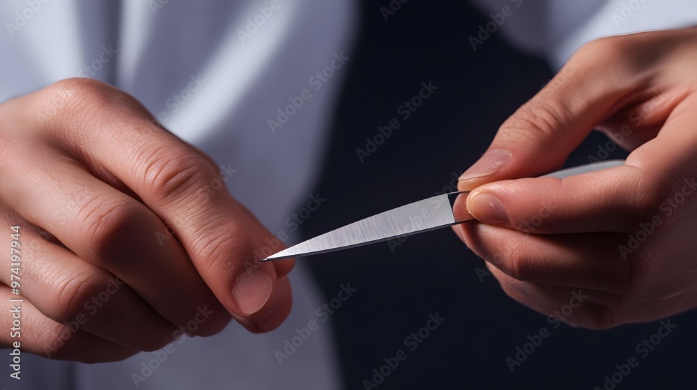 Holding a Scalpel: Doctor's hands holding a scalpel, poised for a precise incision.
Holding a Scalpel: Doctor's hands holding a scalpel, poised for a precise incision.