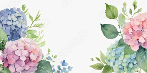 A blank wedding invitation adorned with a watercolor floral frame