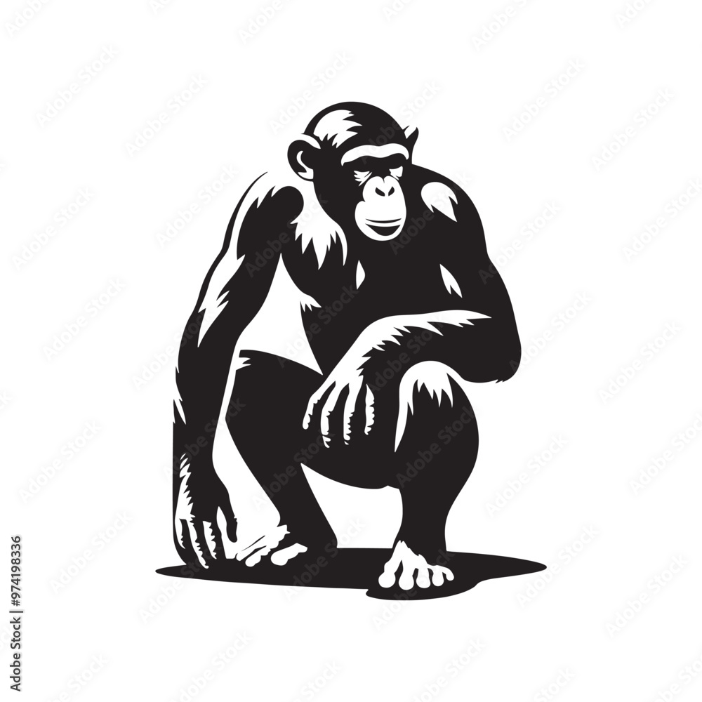 Fototapeta premium Minimalistic chimpanzee silhouette for creative and innovative artwork - Chimpanzee illustration - minimallest chimpanzee vector