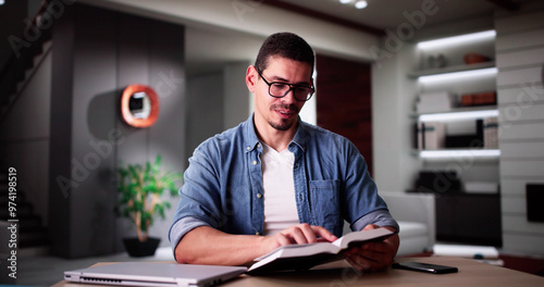 Prayer Man Studying Bible Book