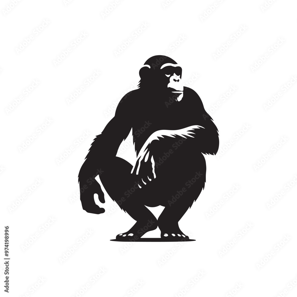 Fototapeta premium Detailed chimpanzee silhouette for various design projects - Chimpanzee illustration - minimallest chimpanzee vector