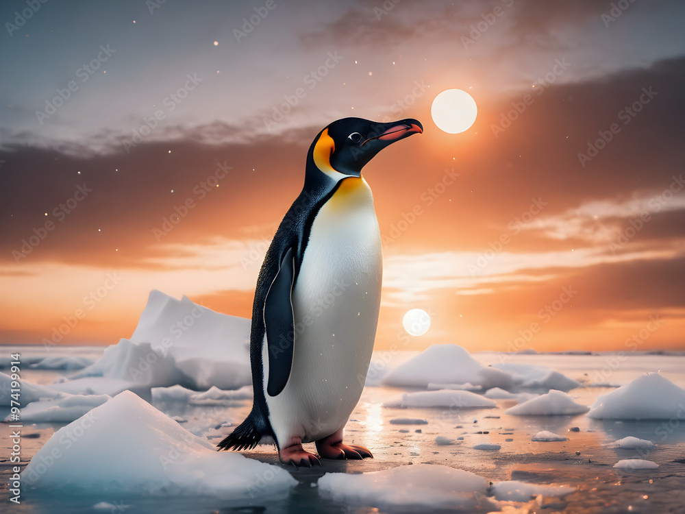 Obraz premium Penguins Adelie walking together on the snow. Beautiful Photography. Generative AI.