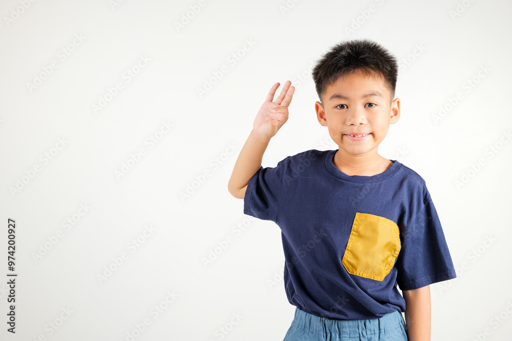 Exuberant young kid boy showcases the OK sign with an optimistic smile, conveying agreement and positivity on a white background, ideal for your text customization. primary child smile Exuberant young kid boy showcases the OK sign with an optimistic smile, conveying agreement and positivity on a white background, ideal for your text customization. primary child smile