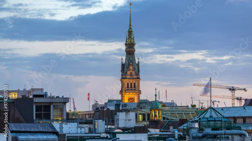 Wallpaper Mural Hamburg skyline aerial view, hamburg town hall city hall panorama germany time lapse from day to night, cityscape hamburg germany night. Torontodigital.ca