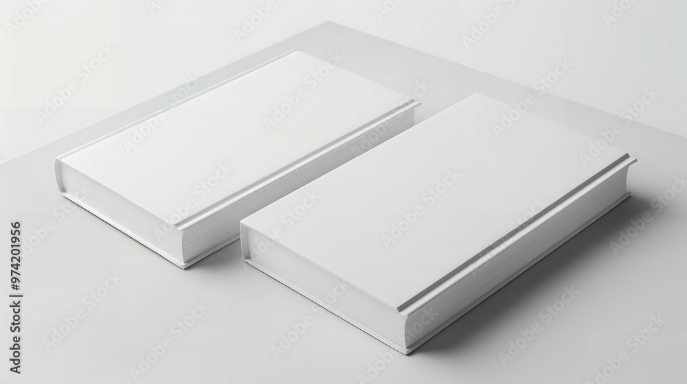 Minimalist Mockup of Two Closed White Books on Clean White Background for Publishing Branding, Book Cover Design, and Professional Stationery Presentation Minimalist Mockup of Two Closed White Books on Clean White Background for Publishing Branding, Book Cover Design, and Professional Stationery Presentation