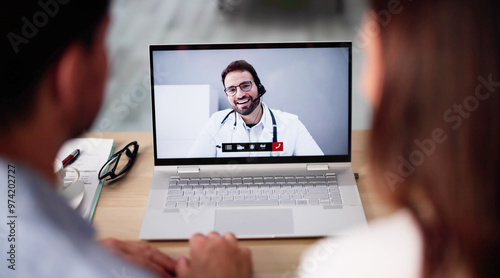Pregnant Couple In Online Video Conference Call photo