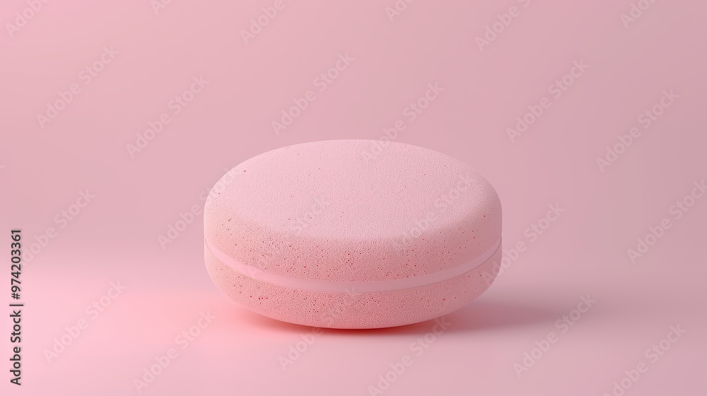 Pink Macaron on Pink Background: A delicate, pastel pink macaron, reminiscent of a sweet and light dessert, sits on a matching pink backdrop, 3D illustration Pink Macaron on Pink Background: A delicate, pastel pink macaron, reminiscent of a sweet and light dessert, sits on a matching pink backdrop, 3D illustration