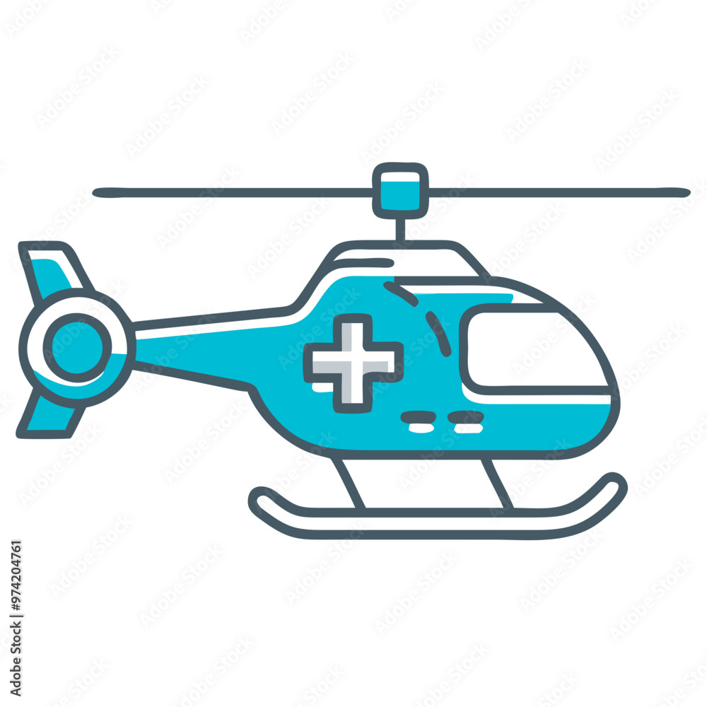 Medical Helicopter Icon, Blue Vector for Emergency and Rescue
