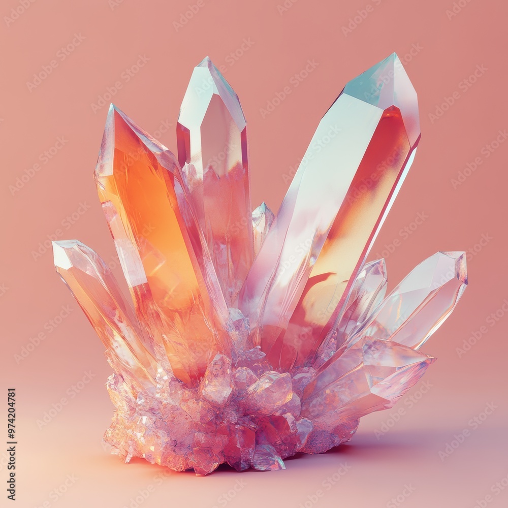 Crystal Cluster on Pink Background Crystal Cluster on Pink Background