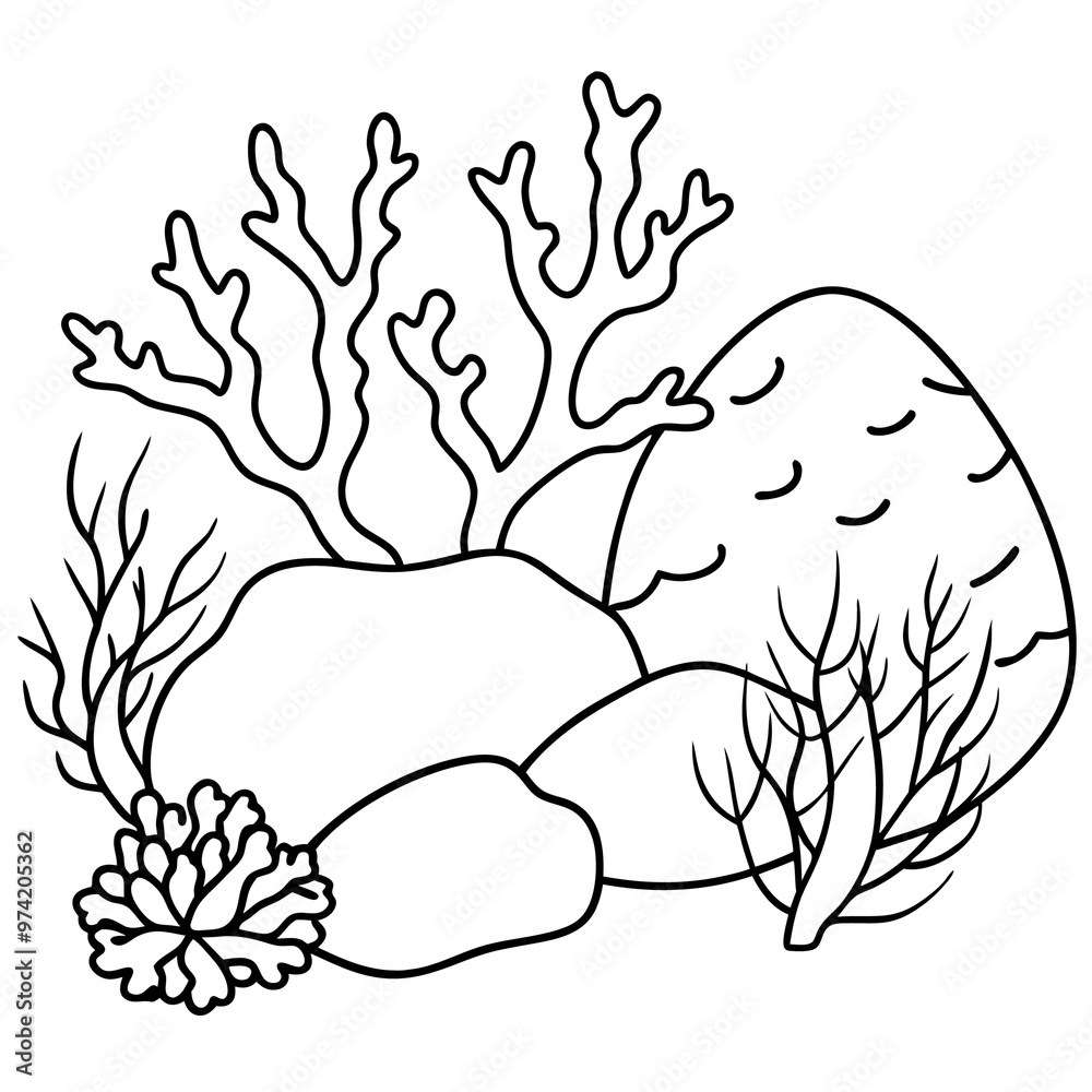 Naklejka premium stones corals reefs outline coloring book page line art drawing